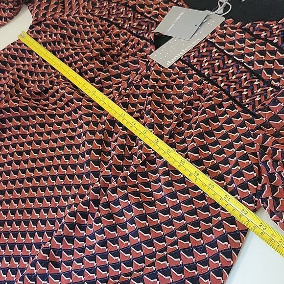 $74 NEW 1X DANIEL RAINN NORDSTROM rust blue cream metallic sheer sleeve top NWT - Picture 8 of 9